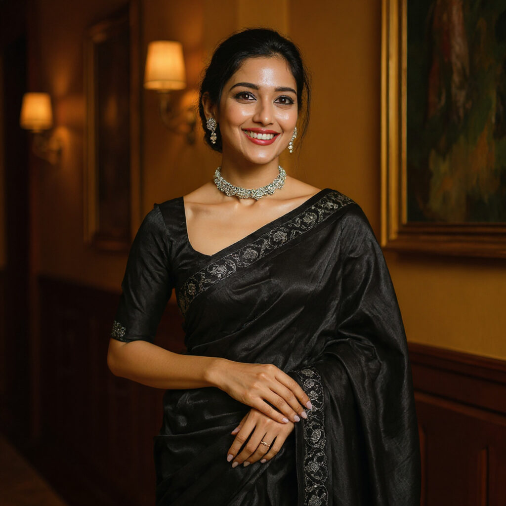 black saree with Georgette and Embroidery Lace Work