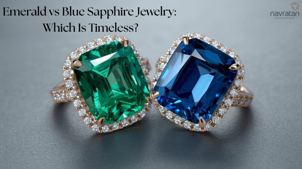 Emerald and Blue Sapphire rings together