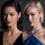 two women wearing sapphire jewelry