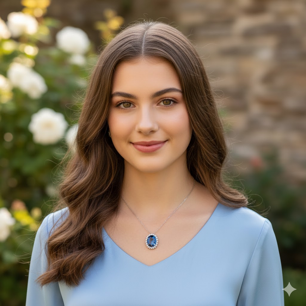 Girl wearing blue sapphire necklace