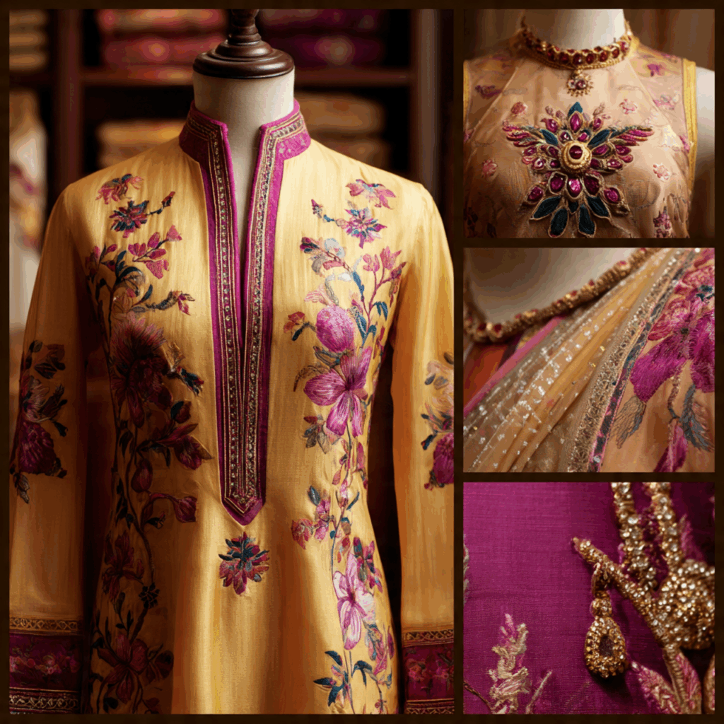 buying Indian women’s wear online gold colored Saree