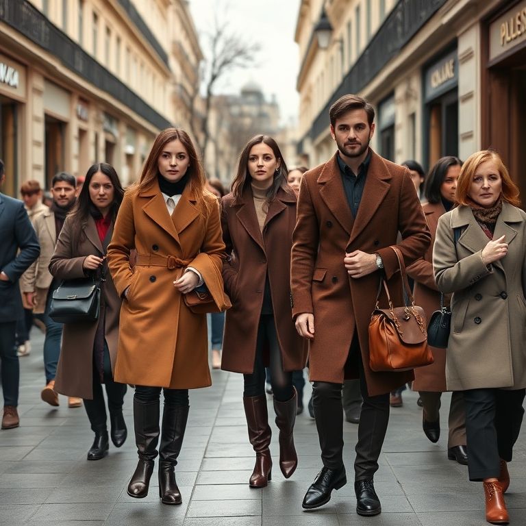 goup of fashionable professionals wearing brown overcoats