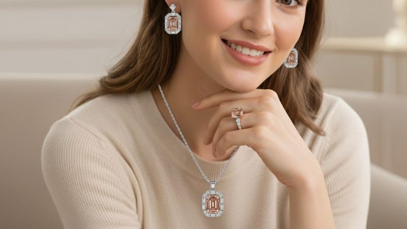 model wearing morganite Jewelry