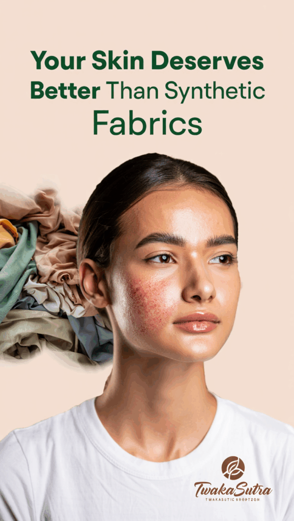 image with model with red skin  and graphic 