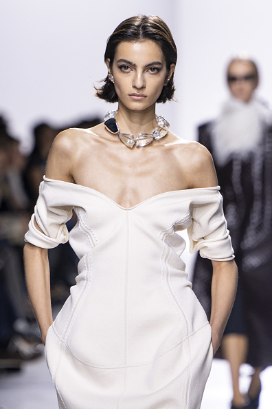 Model Anna Kirjuskina walks the catwalk during Milan Spring/Summer 2026