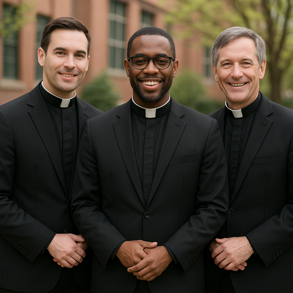 3 men wearing standard priest clothing