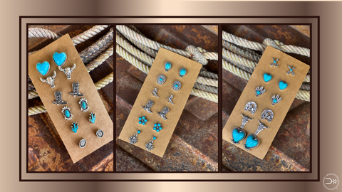 18 pairs of stud western earrings