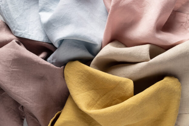 Natural pure linen towels, napkins or tablecloth in various colors.