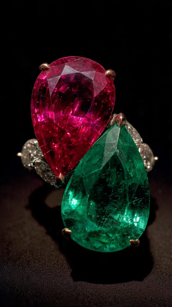 Panna with Ruby stones together in jewelry piece