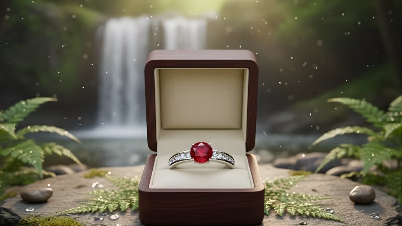 natural ruby ring in a box