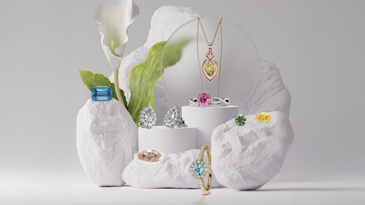 collage showing different lab diamond jewelry