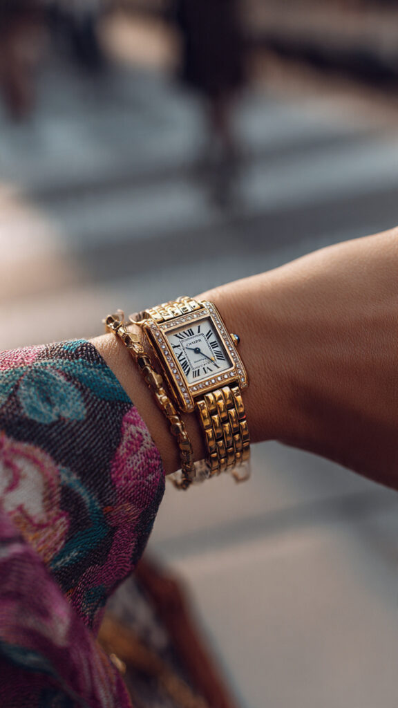woman wearing a Cartier watch