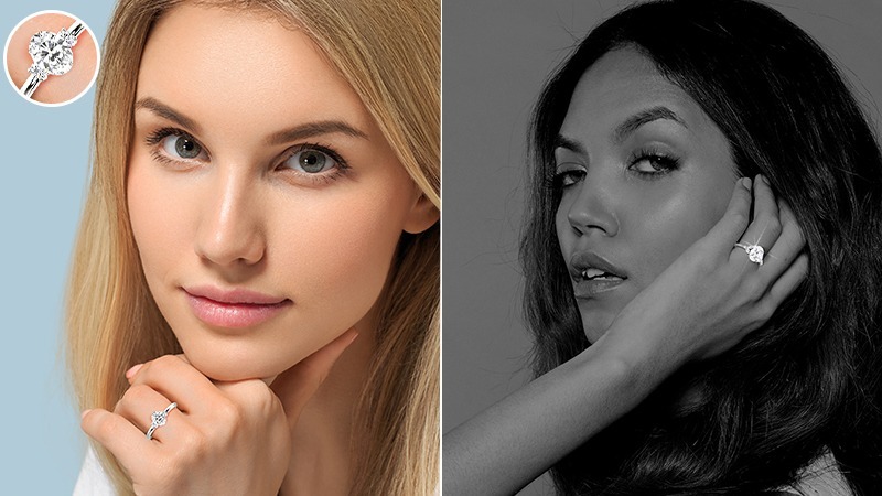 Two models weatring Lab grown diamond rings