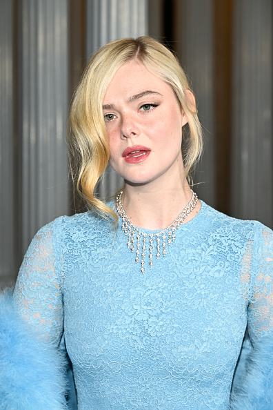 Elle Fanning in blue top 