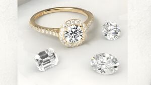 loose lab grown diamonds surrounding diamond ring