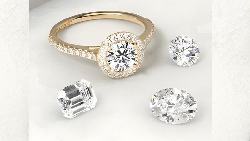 loose lab grown diamonds surrounding diamond ring