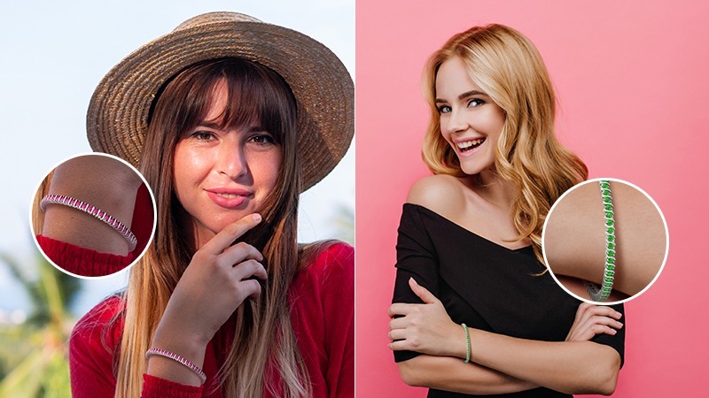 two women each wearinga tennis bracelet