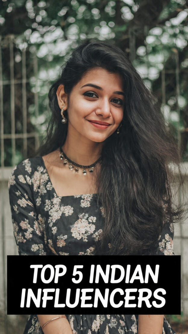 Model with graphic says Top 5 Indian influencers