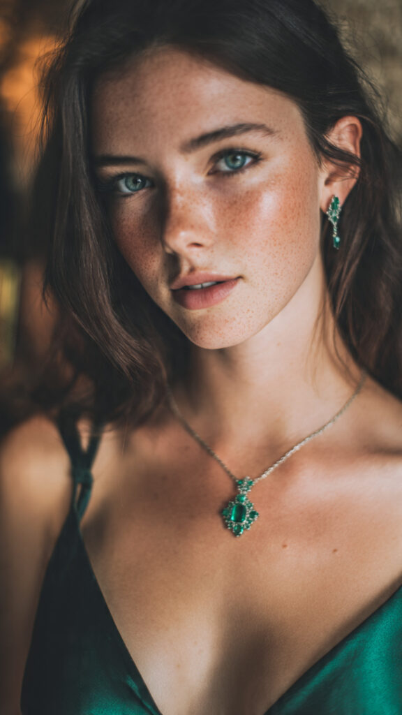 Teen age model wearing emerald jewelry