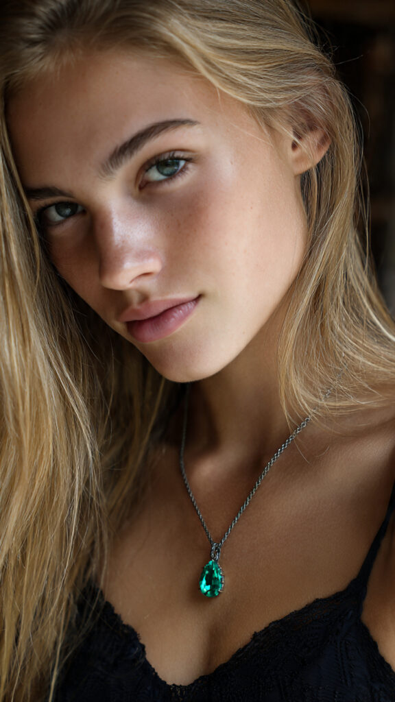 Model wearing emerald necklace