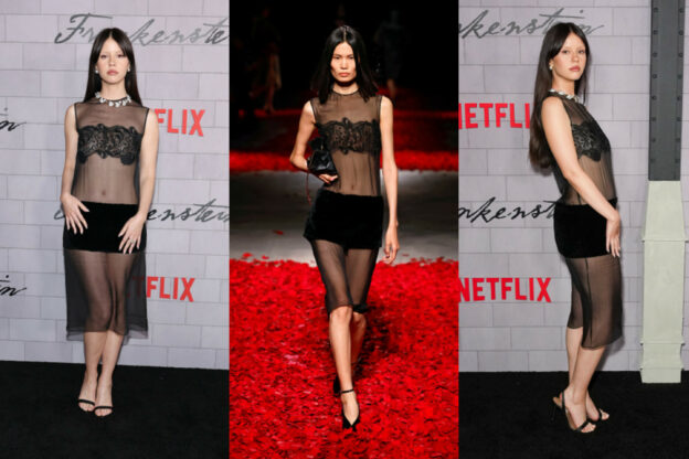 Mia Goth Dazzles in a Transparent Ferragamo Chiffon Dress at the “Frankenstein” New York Premiere