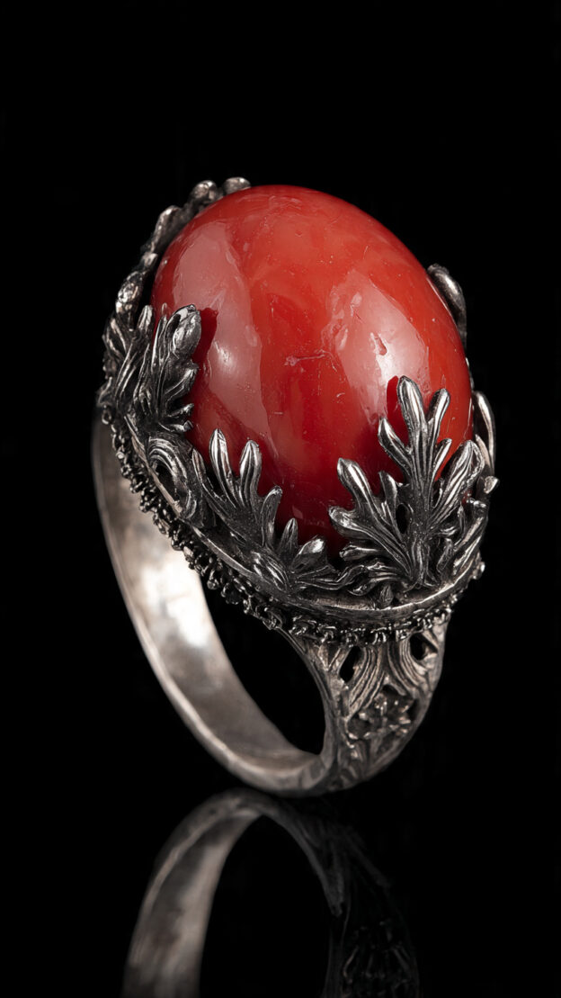 Red Coral Stone Ring