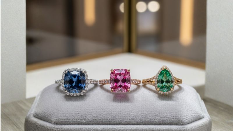 diamond rings in different hues and designs