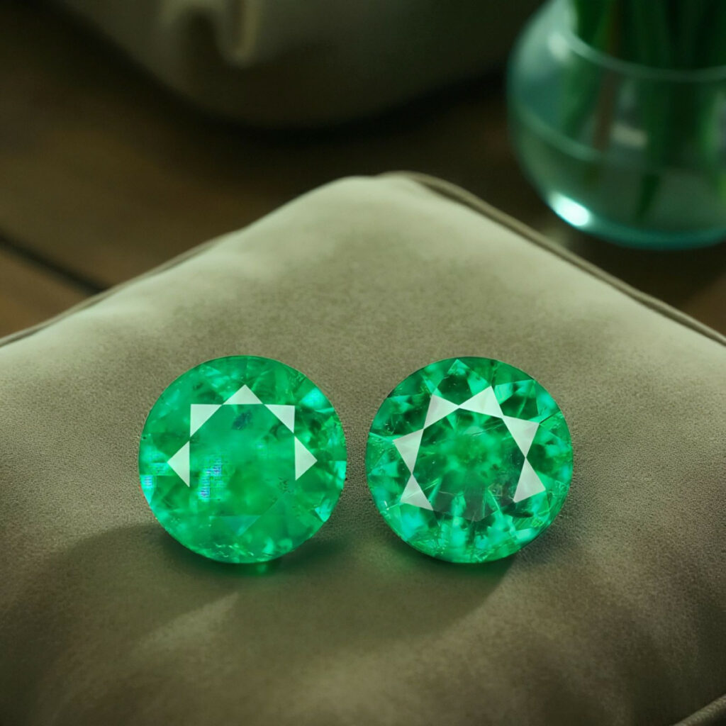 two round emeralds