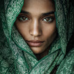 Model wearing substainable fabrics.