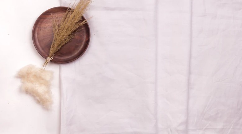 stalk on a plate over a small ball of cotton like material to emphasize hemp fabric