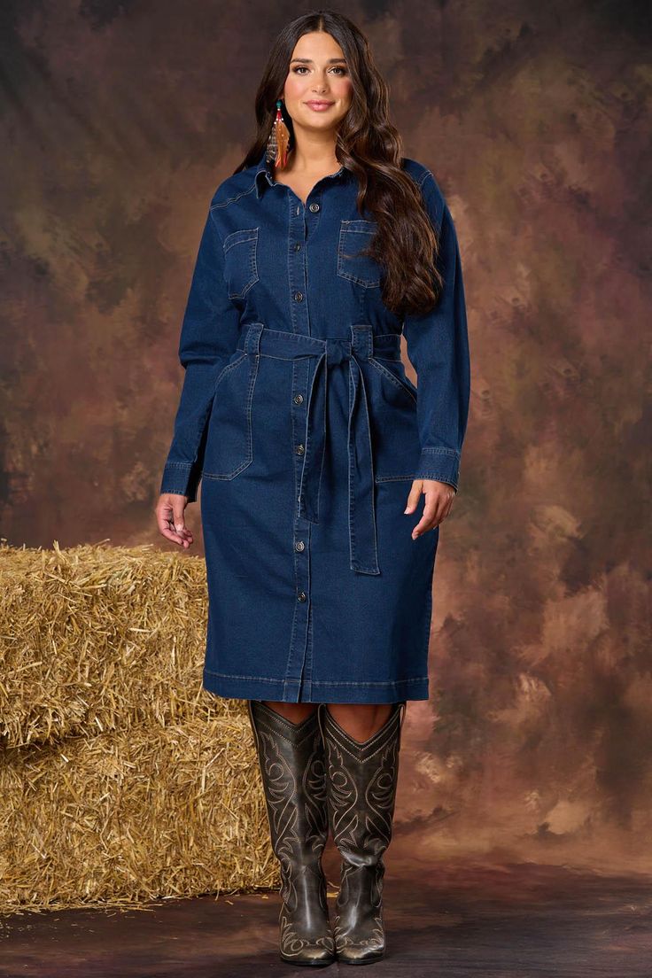 Belted Denim Dress Utility Pocket