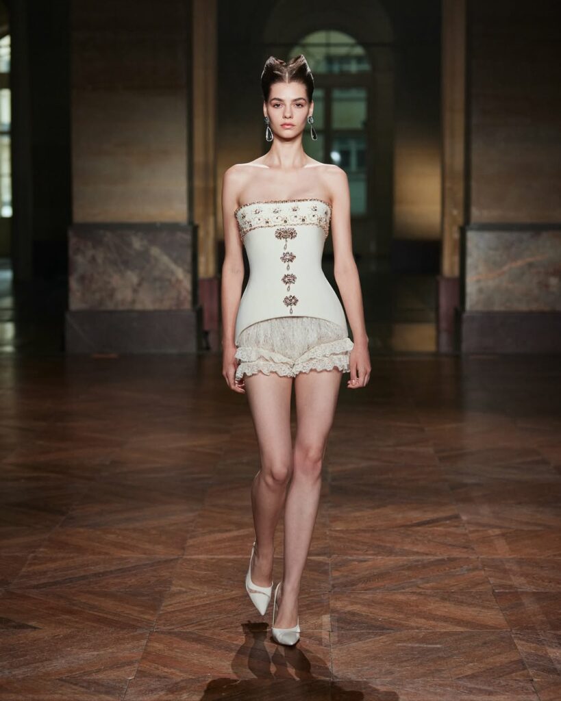 Model on the runway wearing Georges Hobeika Couture Corset 