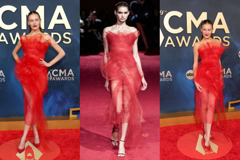 Kelsea Ballerini Stuns in a Christian Siriano Scarlet Red Horsehair Dress at the 2025 CMA Awards