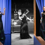 Ariana Grande Shines Bright in a Vintage 1930s Black Sheer Tulle and Celluloid Sequin Foliage Gown on The Tonight Show Starring Jimmy Fallon