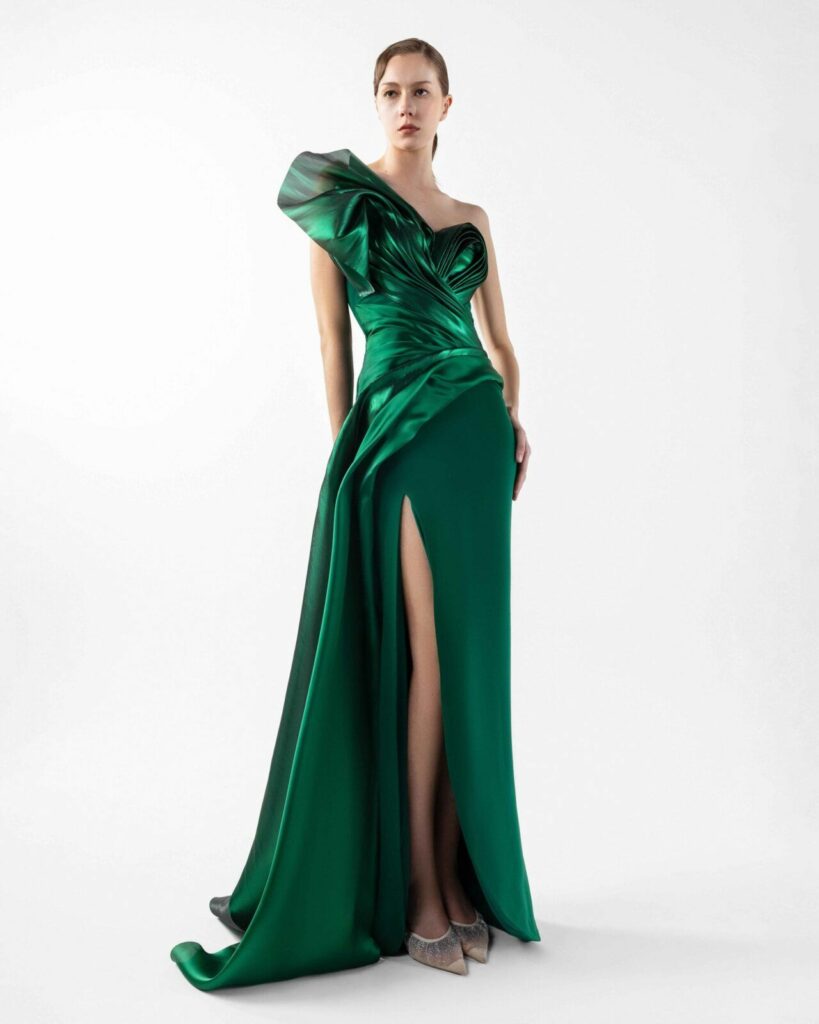 Gaby Charbachy Royal Green metalic dress