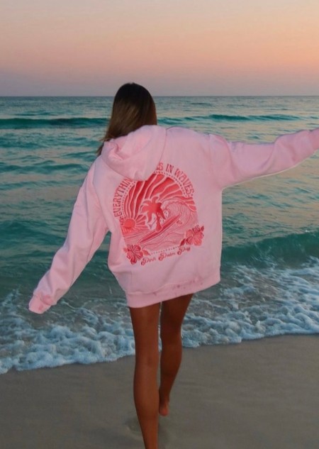 Pink Palm Puff Hoodie back 