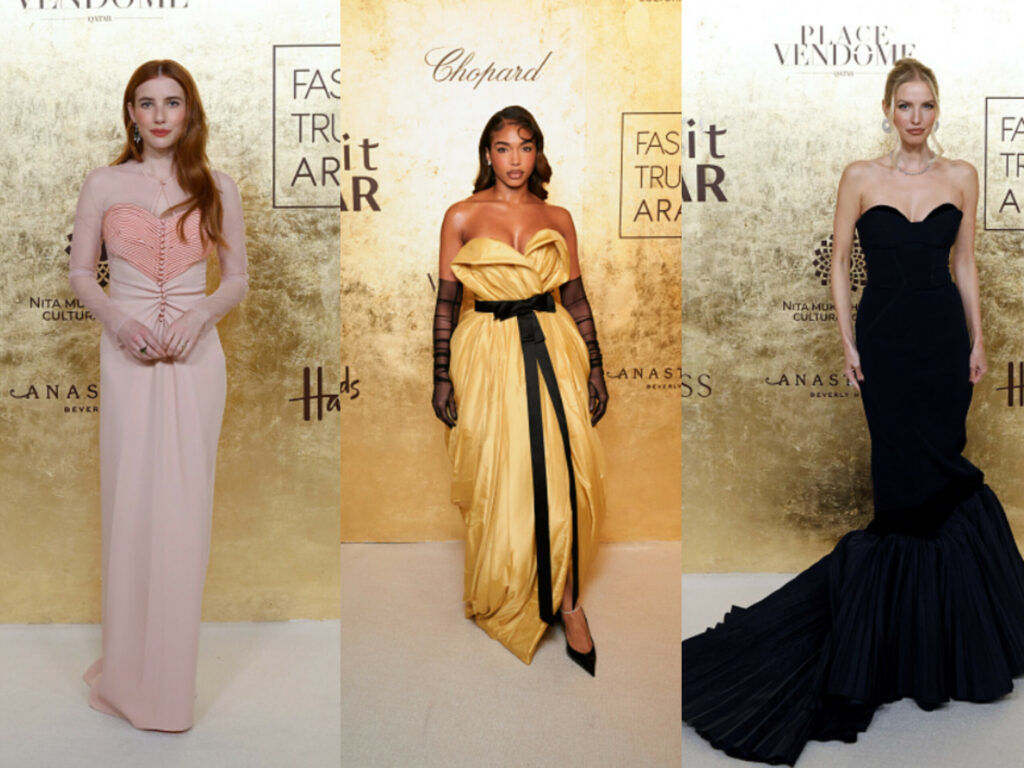 Leonie Hanne, Emma Roberts, and Lori Harvey at the Fashion Trust Arabia 2025 Award Ceremony