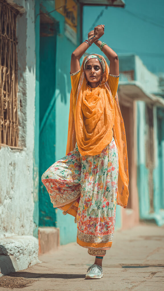 Model practicing yoga 
