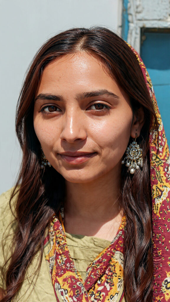 Pakistani girl wearing sensitive earrings with yellow dress