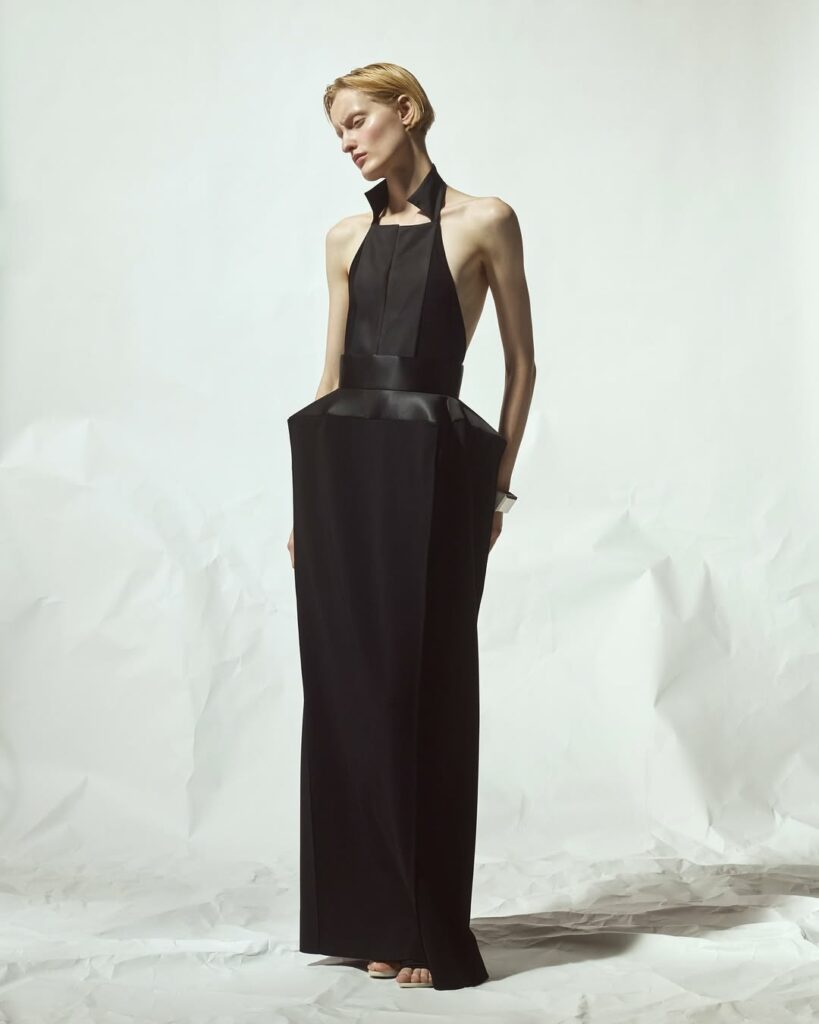 Bevza Spring 2026 showcased a black sleeveless satin gown
