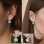 two models wearing Aquamarine earrings