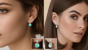 two models wearing Aquamarine earrings