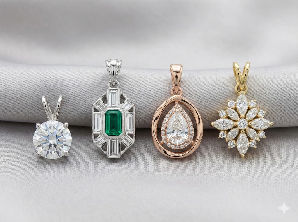 4 versions of Lab grown diamond pendants