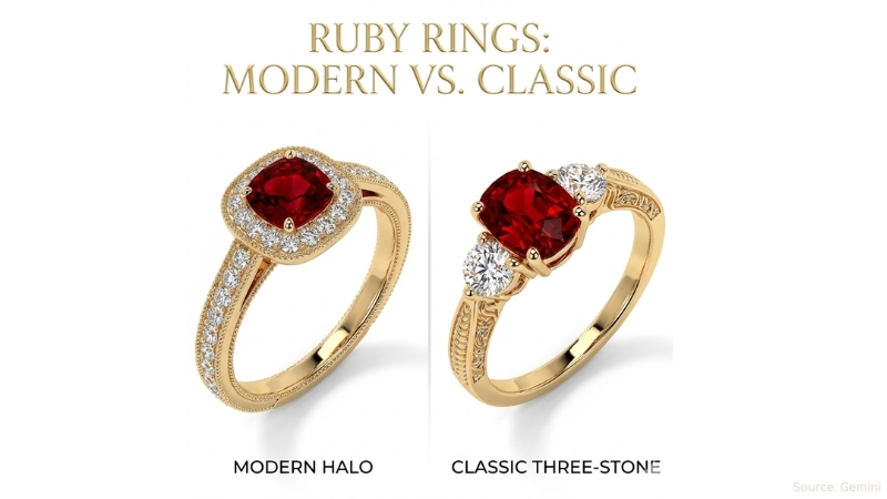 Modern and classic ruby rings