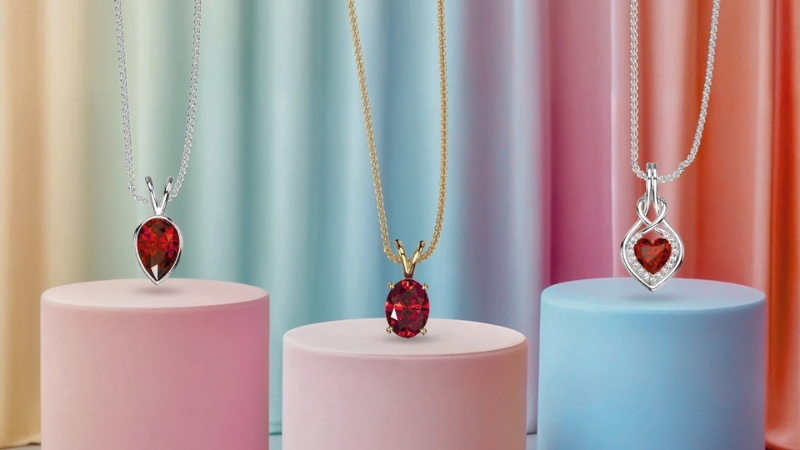 3 different styles of ruby pendant necklaces
