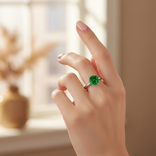 woman wearing Tsavorite garnets ring