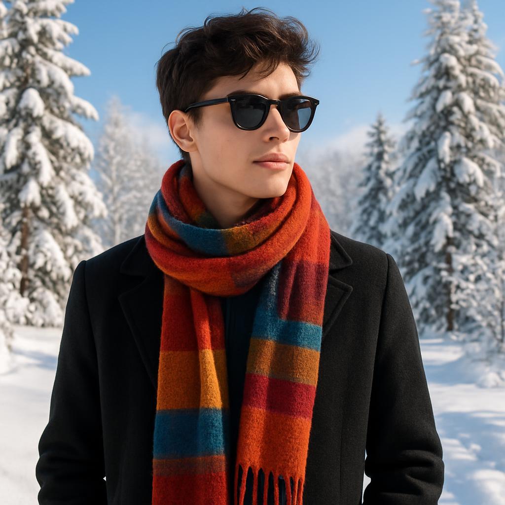 holiday fashion hacks man in stylish accessories scarf and glasses