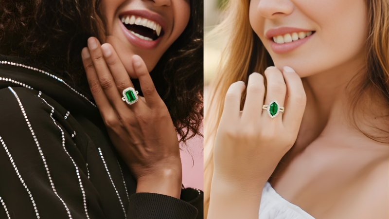 Women Solitaire Emerald Rings