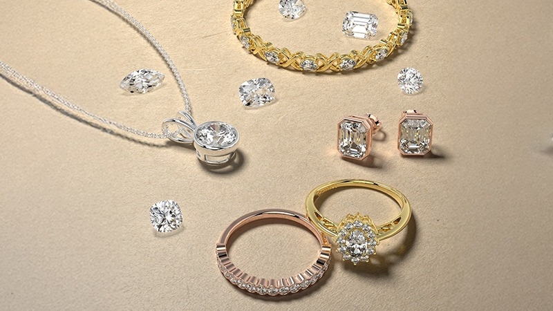 Various examples of Lab created diamonds in jewelry