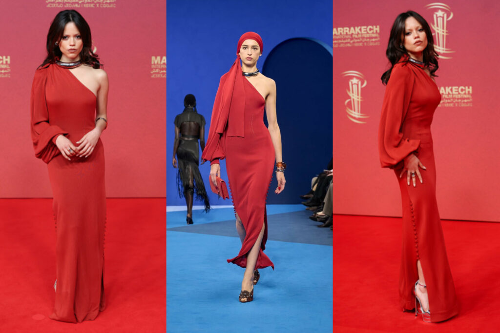 Jenna Ortega in a Lanvin Asymmetrical Choker Dress